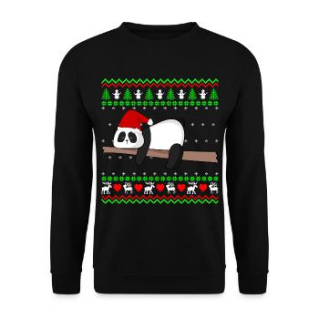Süßer fauler Panda Bär Ugly Sweater Geschenk X-mas - Unisex Pullover - Schwarz - Vorne - Alina (178cm) & Michal (187cm)