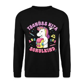 Schulkind Einschulung Mädchen Geschenk - Unisex Pullover - Schwarz - Vorne - Alina (178cm) & Michal (187cm)