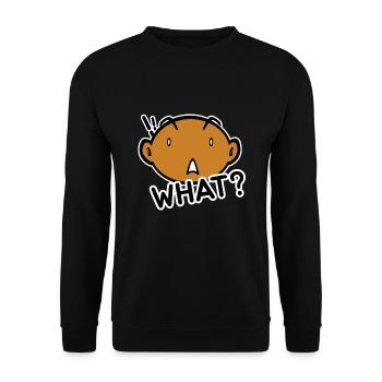 Was ? Lustiger Kopf Gesicht Geschenk - Unisex Pullover - Schwarz - Vorne - Alina (178cm) & Michal (187cm)