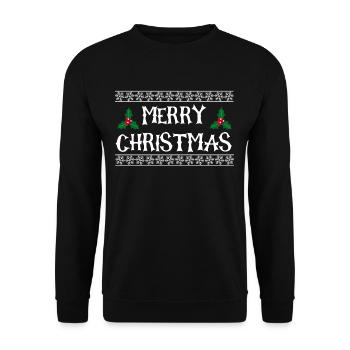Merry Christmas mit Rahmen Stechpalmen - Unisex Pullover - Schwarz - Vorne - Alina (178cm) & Michal (187cm)