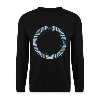 weiße Kreisförmige Linien mit Sternen - Unisex Pullover - Schwarz - Vorne - Alina (178cm) & Michal (187cm)