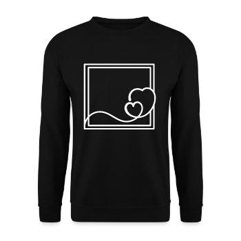 Weißer Herz Rahmen Quadratisch Deko - Unisex Pullover - Schwarz - Vorne - Alina (178cm) & Michal (187cm)