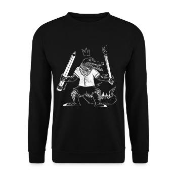 Kreativ-Krokodil mit Stift und Pinsel - Unisex Pullover - Schwarz - Vorne - Alina (178cm) & Michal (187cm)