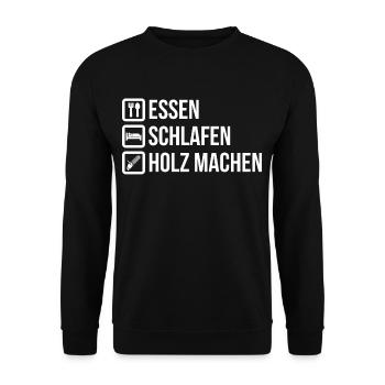 HOLZ / WALD / KETTENSÄGE / FÖRSTER / HOLZFÄLLER / - Unisex Pullover - Schwarz - Vorne - Alina (178cm) & Michal (187cm)