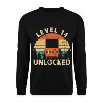 Level 14 freigeschaltet - Unisex Pullover - Schwarz - Vorne - Alina (178cm) & Michal (187cm)