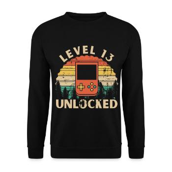 Level 13 freigeschaltet - Unisex Pullover - Schwarz - Vorne - Alina (178cm) & Michal (187cm)
