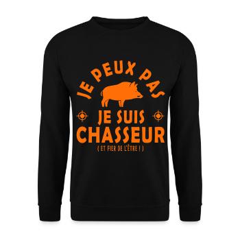 chasse sanglier je peux pas je suis chasseur - Sweat-shirt Unisexe - noir - Devant - Alina (178cm) & Michal (187cm)