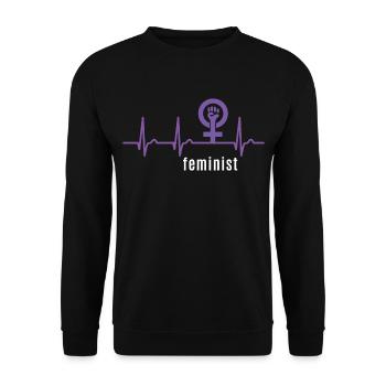 Feminist Herzkurve - Puls Frauenpower Feminismus - Unisex Pullover - Schwarz - Vorne - Alina (178cm) & Michal (187cm)
