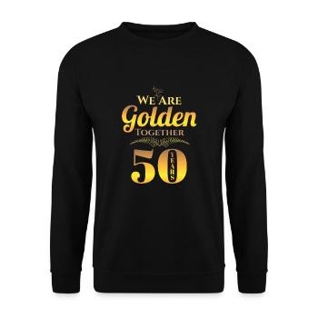 Goldhochzeit 50 Jahre verheiratet Geschenk - Unisex Pullover - Schwarz - Vorne - Alina (178cm) & Michal (187cm)