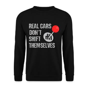 Echte Autos schalten nicht von selbst - Unisex Pullover - Schwarz - Vorne - Alina (178cm) & Michal (187cm)