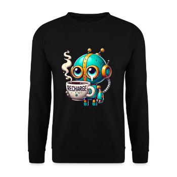 CoffeeFueled Robot Recharge Mode - Unisex Sweatshirt - black - Front - Alina (178cm) & Michal (187cm)