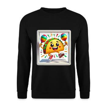 Tanzender Taco mit Maracas Lustiges Design - Unisex Pullover - Schwarz - Vorne - Alina (178cm) & Michal (187cm)