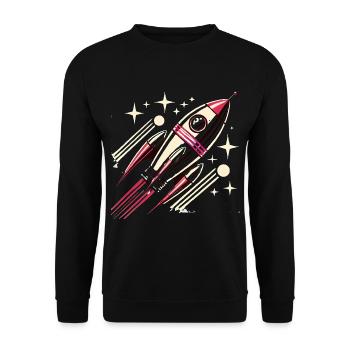 Retro SpaceAge Rakete Vektor Design - Unisex Pullover - Schwarz - Vorne - Alina (178cm) & Michal (187cm)