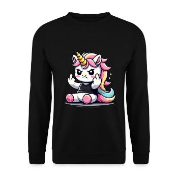 Rebellious Unicorn Flipping Off - Unisex Sweatshirt - black - Front - Alina (178cm) & Michal (187cm)