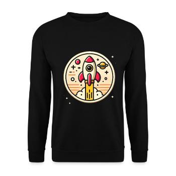 Retro-Rakete Verloren im Weltraum Grafik - Unisex Pullover - Schwarz - Vorne - Alina (178cm) & Michal (187cm)