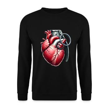 Explosive Herzgranaten-Fusionskunst - Unisex Pullover - Schwarz - Vorne - Alina (178cm) & Michal (187cm)