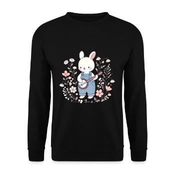 Banjo-Hase im Blumenfeld - Unisex Pullover - Schwarz - Vorne - Alina (178cm) & Michal (187cm)