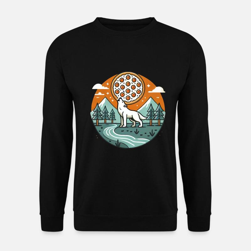Howling Wolf with Pizza Moon - Unisex Sweatshirt - black