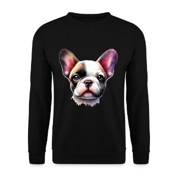 Bunte französische Bulldogge Aquarellkunst - Unisex Pullover - Schwarz - Vorne - Alina (178cm) & Michal (187cm)