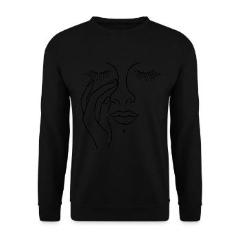Minimalistische Gesichtslinie Kunst mit Hand - Unisex Pullover - Schwarz - Vorne - Alina (178cm) & Michal (187cm)