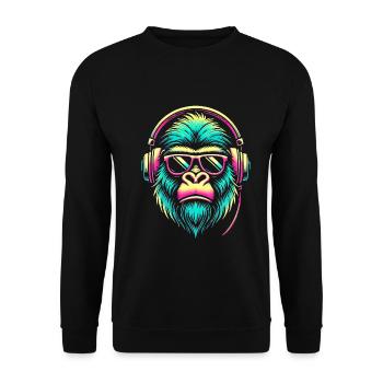 Neon Gorilla with Headphones - Unisex Sweatshirt - black - Front - Alina (178cm) & Michal (187cm)