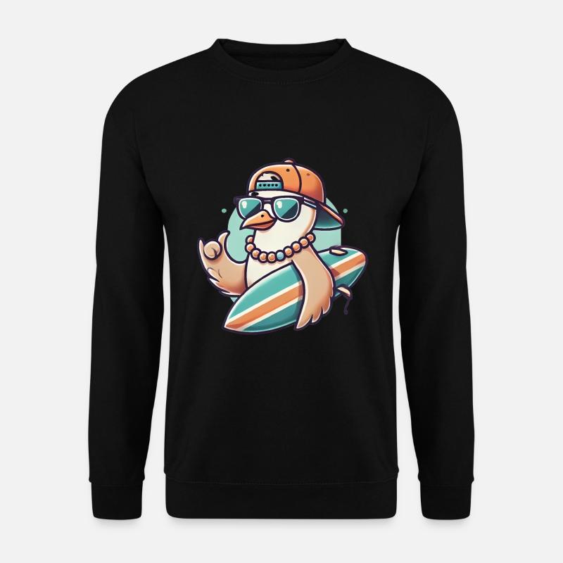 Cool Surfer Seagull Cartoon Design - Unisex Sweatshirt - black