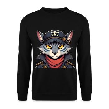 Fierce Pirate Cat in Skull Hoodie - Unisex Sweatshirt - black - Front - Alina (178cm) & Michal (187cm)