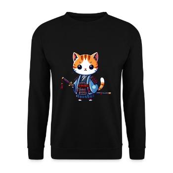 Chat samouraï en robe bleue avec katana - Sweat-shirt Unisexe - noir - Devant - Alina (178cm) & Michal (187cm)