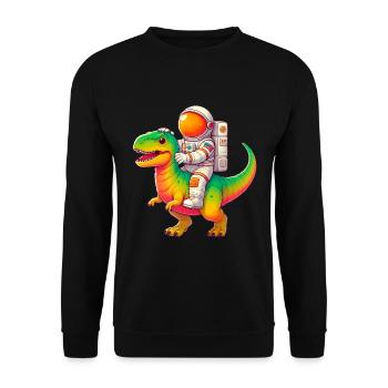 Astronaut Reitt Bunt TRex - Unisex Pullover - Schwarz - Vorne - Alina (178cm) & Michal (187cm)