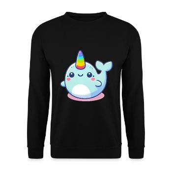 Niedliche Regenbogen Horn Narwal Karikatur - Unisex Pullover - Schwarz - Vorne - Alina (178cm) & Michal (187cm)
