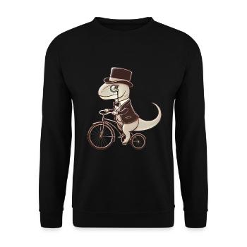 Eleganter Dinosaurier auf Vintage-Fahrrad - Unisex Pullover - Schwarz - Vorne - Alina (178cm) & Michal (187cm)