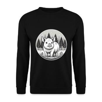 Rustic Pig Illustration in Forest - Unisex Sweatshirt - black - Front - Alina (178cm) & Michal (187cm)