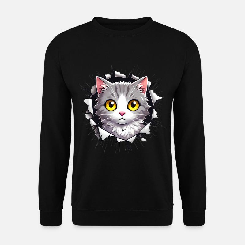 Peeking Cat Through Jagged Hole - Unisex Sweatshirt - black