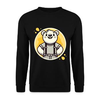 Cheerful Bear in Suspenders Badge - Unisex Sweatshirt - black - Front - Alina (178cm) & Michal (187cm)