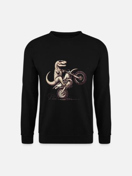 Dino Wheelie auf Dirt Bike Grafik - Unisex Pullover - Schwarz