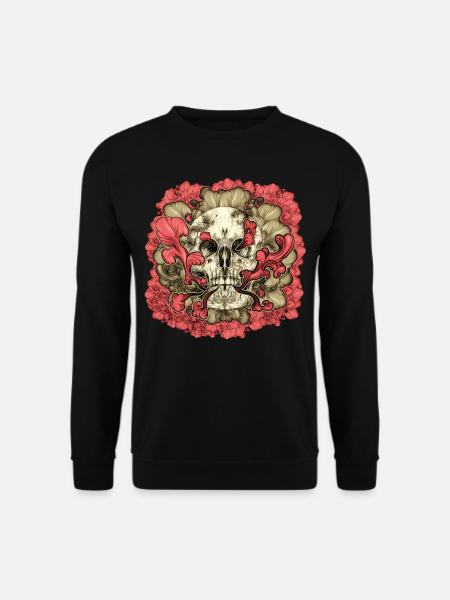 Tätowierte Schädel Blume - Unisex Pullover - Schwarz