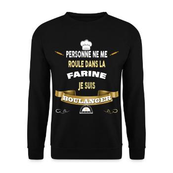 Boulanger humour farine, cadeau métier boulangerie - Sweat-shirt Unisexe - noir - Devant - Alina (178cm) & Michal (187cm)