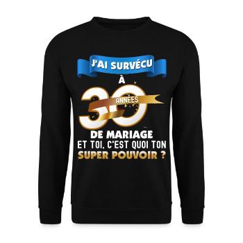 30 ans Idée cadeau anniversaire de mariage - Sweat-shirt Unisexe - noir - Devant - Alina (178cm) & Michal (187cm)