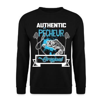 Authentique Pêcheur Humour Papy Pêcheur - Sweat-shirt Unisexe - noir - Devant - Alina (178cm) & Michal (187cm)