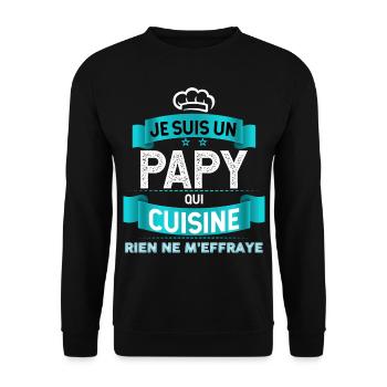Mon Papy Aime La Cuisine Idée Cadeau Grand-Père - Sweat-shirt Unisexe - noir - Devant - Alina (178cm) & Michal (187cm)