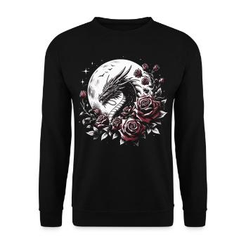 Drache mit Rosen und Vollmond - Unisex Pullover - Schwarz - Vorne - Alina (178cm) & Michal (187cm)