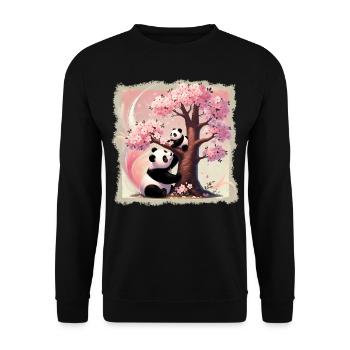 Mom and baby pandas at the cherry tree - Unisex Sweatshirt - black - Front - Alina (178cm) & Michal (187cm)