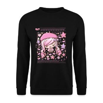 Festive pink bubble head cutie - Unisex Sweatshirt - black - Front - Alina (178cm) & Michal (187cm)
