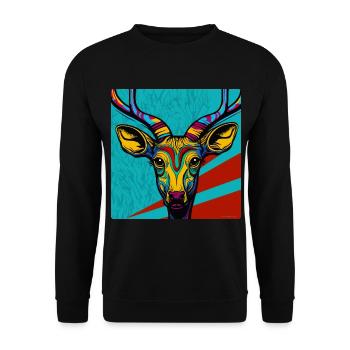 Kudu in Pop Art - Unisex Pullover - Schwarz - Vorne - Alina (178cm) & Michal (187cm)