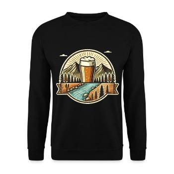 Bergbier-Abenteuer-Abzeichen-Design - Unisex Pullover - Schwarz - Vorne - Alina (178cm) & Michal (187cm)