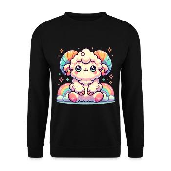 Bunte süße Widder Cartoon Illustration - Unisex Pullover - Schwarz - Vorne - Alina (178cm) & Michal (187cm)