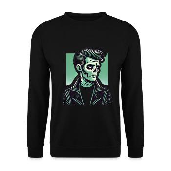 Rockabilly Zombie Totenschädel aus Leder - Unisex Pullover - Schwarz - Vorne - Alina (178cm) & Michal (187cm)