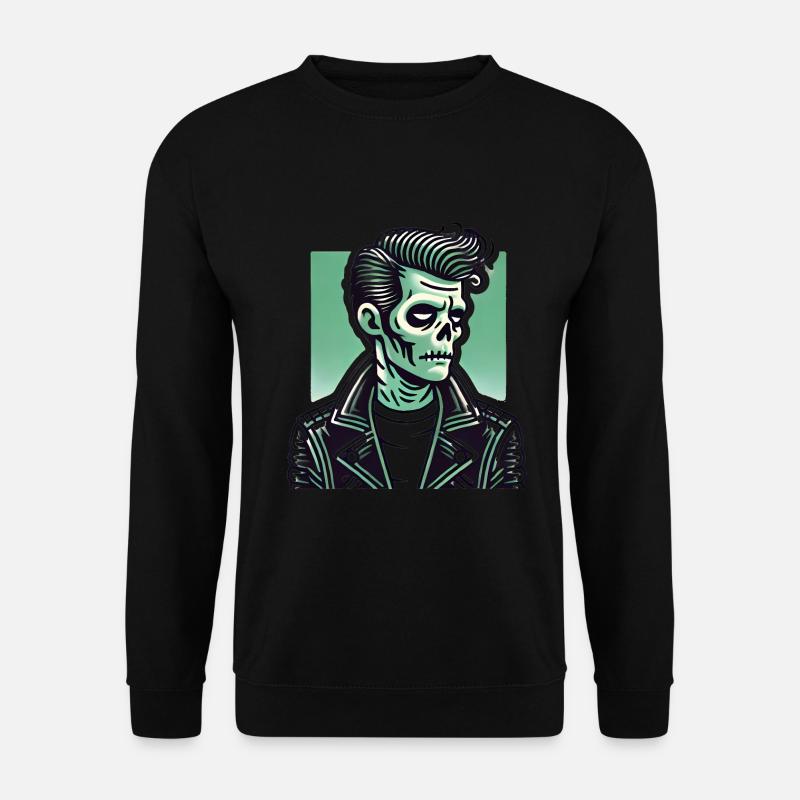 Rockabilly Zombie Skull in Leather - Unisex Sweatshirt - black