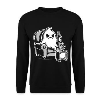 Grumpy Ghost Watching TV Cartoon - Unisex Sweatshirt - black - Front - Alina (178cm) & Michal (187cm)