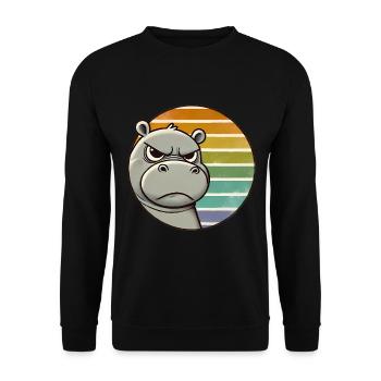Mürrisches Nilpferd Retro Regenbogen Design - Unisex Pullover - Schwarz - Vorne - Alina (178cm) & Michal (187cm)